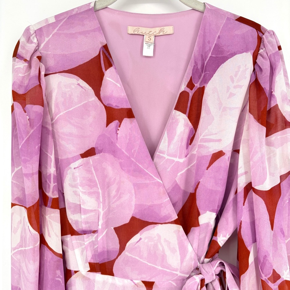Anthropologie Hutch Floral Wrap Midi Dress Purple Brown Long Sleeve Ruffle Sz S - Picture 6 of 15